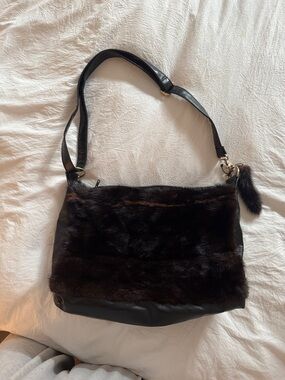 Faux Fur Shoulder Bag in Dark Brown - Classic Women's Handbag